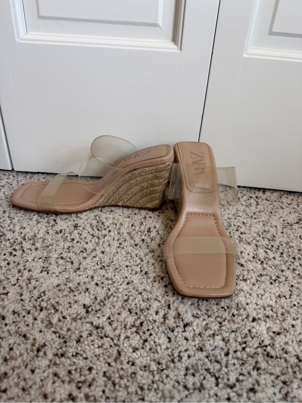 Zara Beige Espadrille Wedge Sandals with Clear Straps